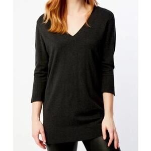 Revolve 525 America Shaker V-Neck Lace Up Back Sweater Tunic Small Charcoal Cozy